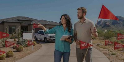 A couple with surrounded by red flags on a Scottsdale home for sale they are considering buying.